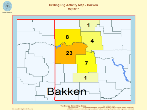 US Drilling Rig Activity Map-Bakken, May 2017