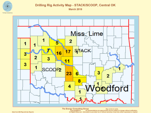 US Drilling Rig Activity Map-STACK/SCOOP, Central Oklahoma