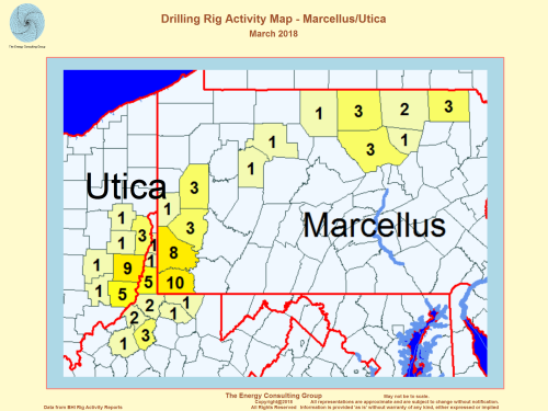 US Drilling Rig Activity Map-Marcellus/Utica