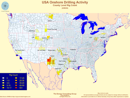 Recent USA Drilling Rig Activity Heat Map, fracking, fracing, frac, frack, horizontal, oil, gas, Texas, Oklahoma, New Mexico, Colorado, Wyoming, Utah, North Dakota, Louisiana, Pennsylvania, West Virginia, Ohio, Kansas, California