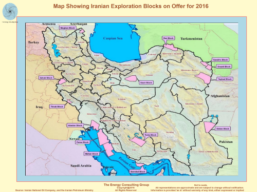 Map Showing Iranian Exploration Blocks on Offer for 2016