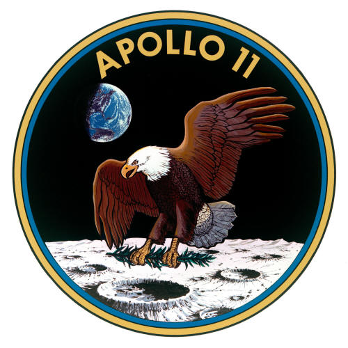 Mission patch representing the successful effort to land Neil Armstrong and Buzz Aldrin on the moon.