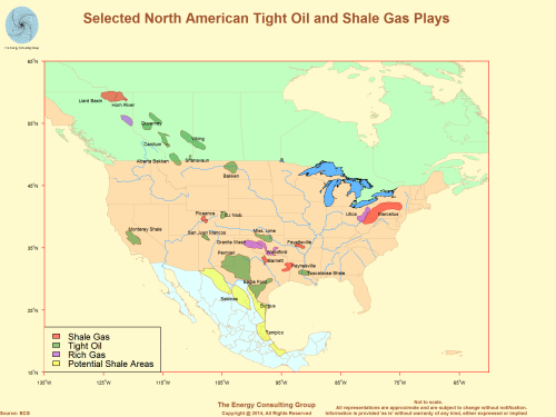 Map of Selected USA Light Tight Oil and Shale Gas Plays