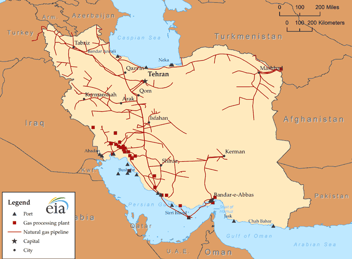 Map of Iran's natural gas infrastructure1s