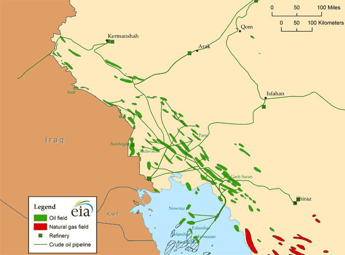 Map of Iran's largest oil fields