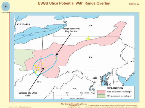 Map, Image,USGS Utica Potential With Range Overlay