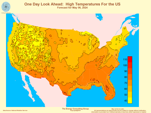 One Day Look Ahead: Projected Temperatures for the US based on NOAA data