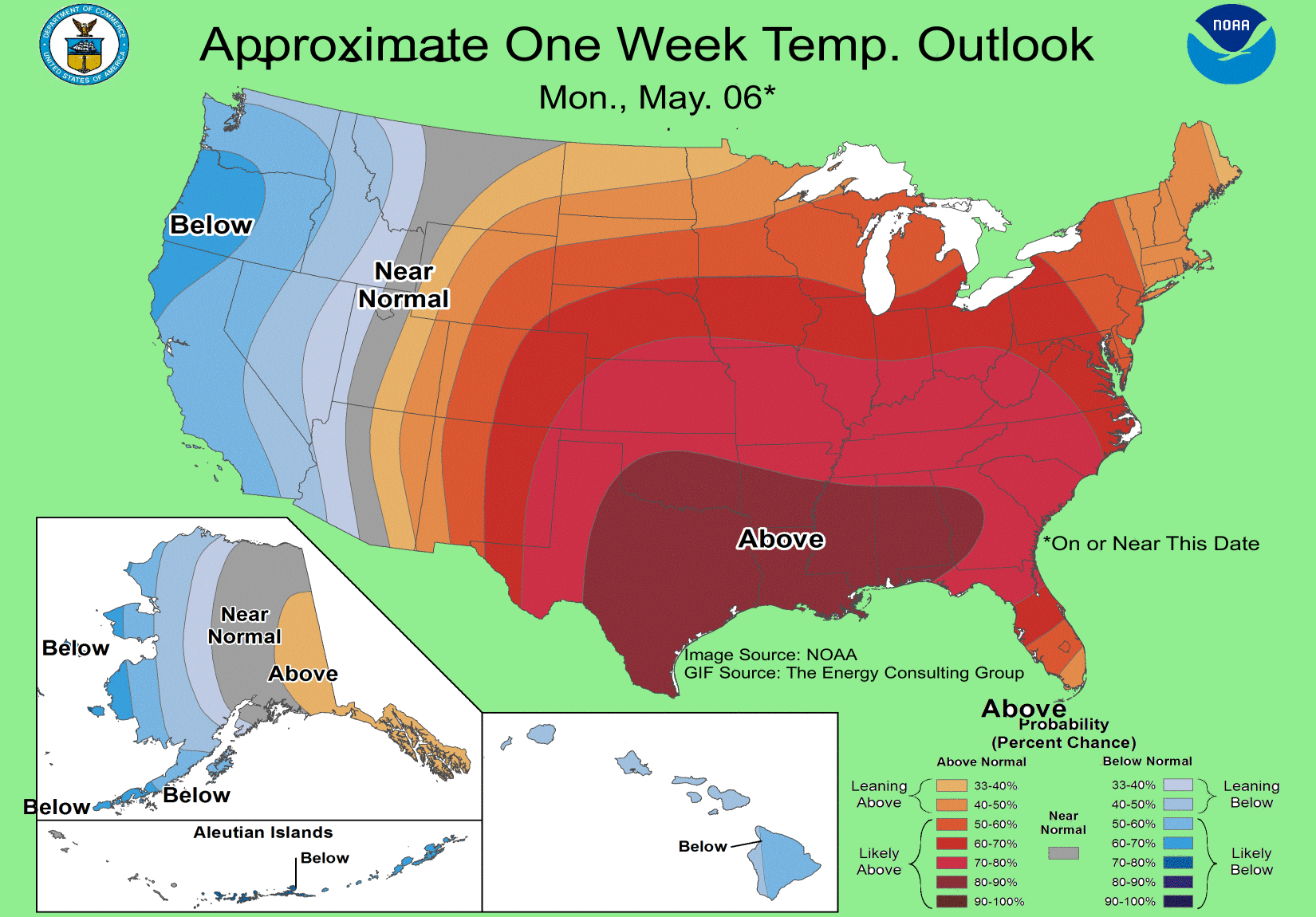 USA national weather service 7 day national  temperature outlook.