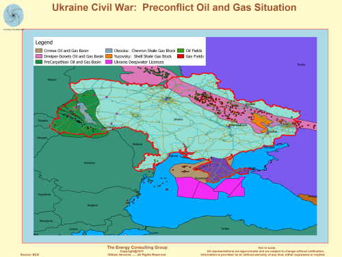 ukraine: oil and gas fields map, olesska, yuzovsky shale blocks
